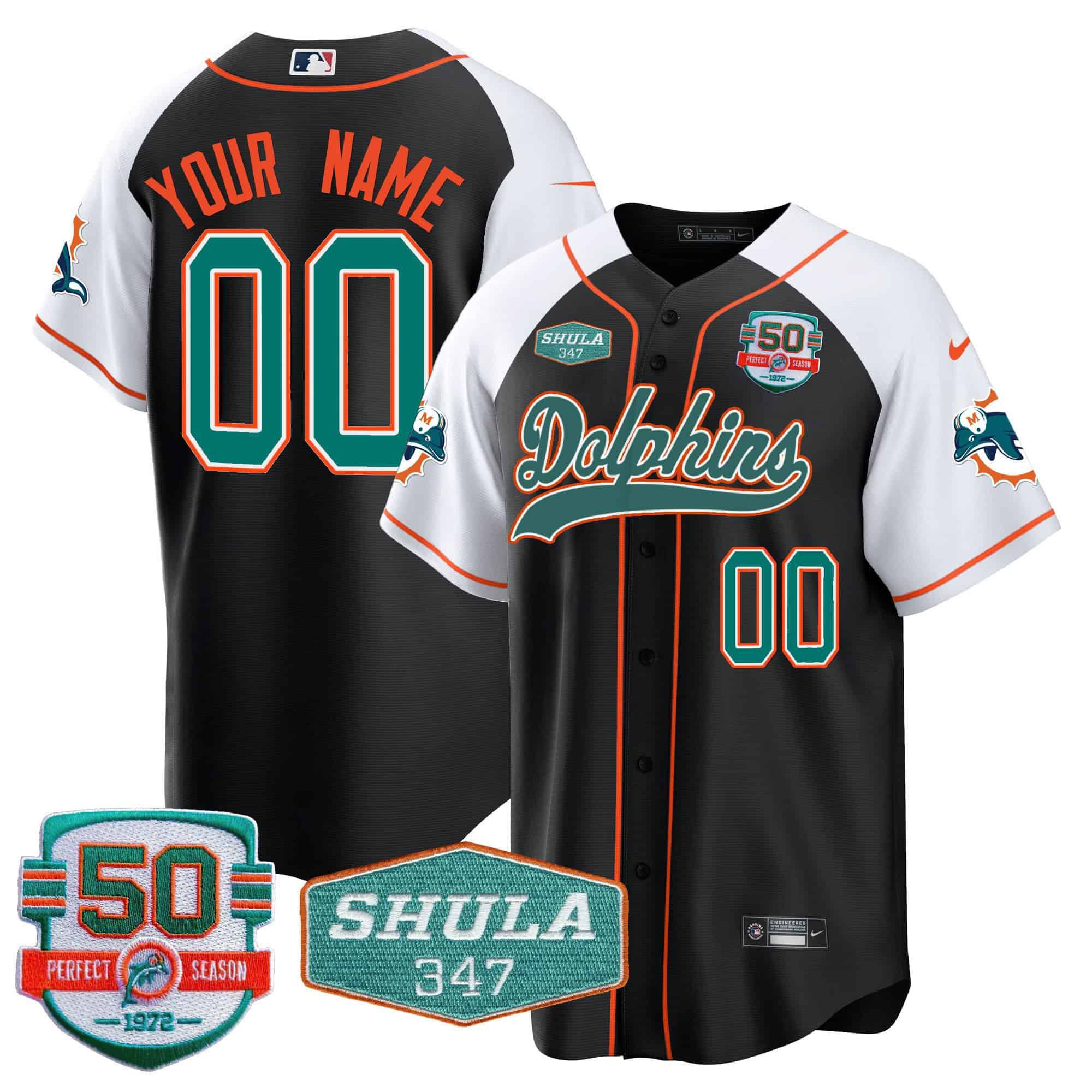 Men Miami Dolphins Black 2024 Nike 50th Don Shula Memorial Patch Baseball Custom NFL Jersey